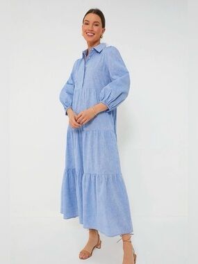 Tuckernuck Pomander Place Chambray Mabel Maxi Preppy Boho Chic Resort Dress Sz S